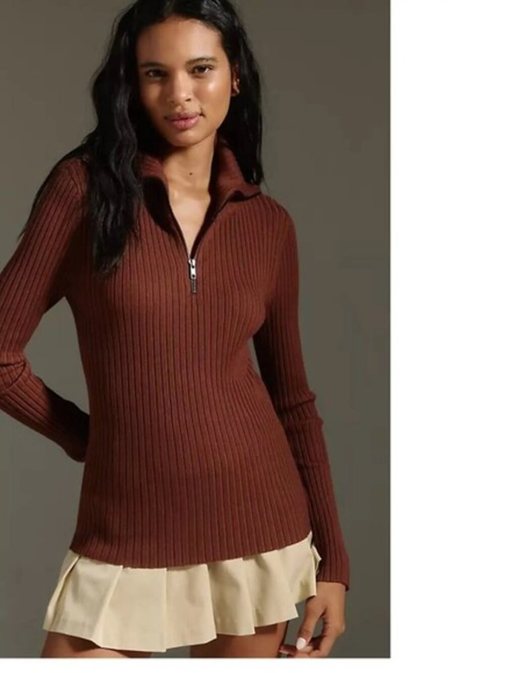 Anthropologie Ribbed Quarter Zip - Picture 2 of 10
